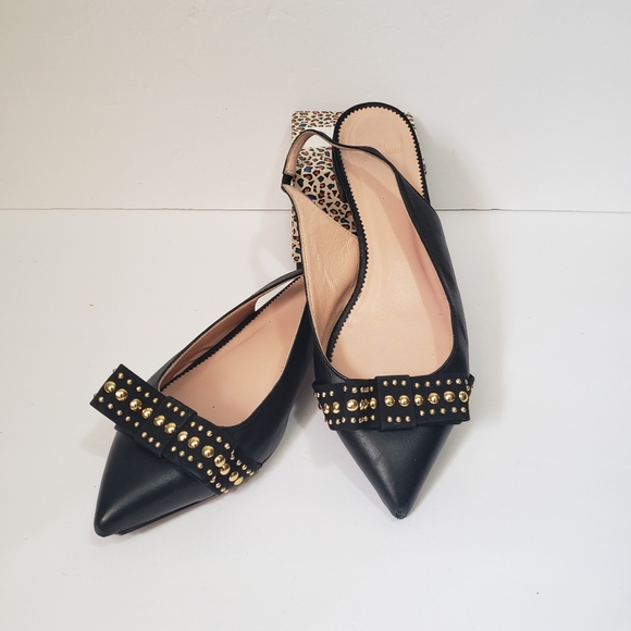 J. Crew Shoes - J.Crew Black Studded Bow Slingback Sandals 7.5